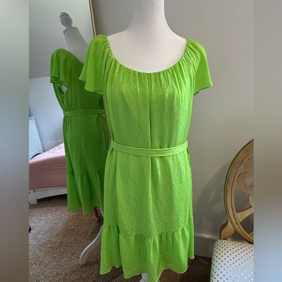 DKNY Dresses & Skirts - DKNY Women's Kelly Apple Green Ruffle Hem Dress with Belt Size 12 NWT $109